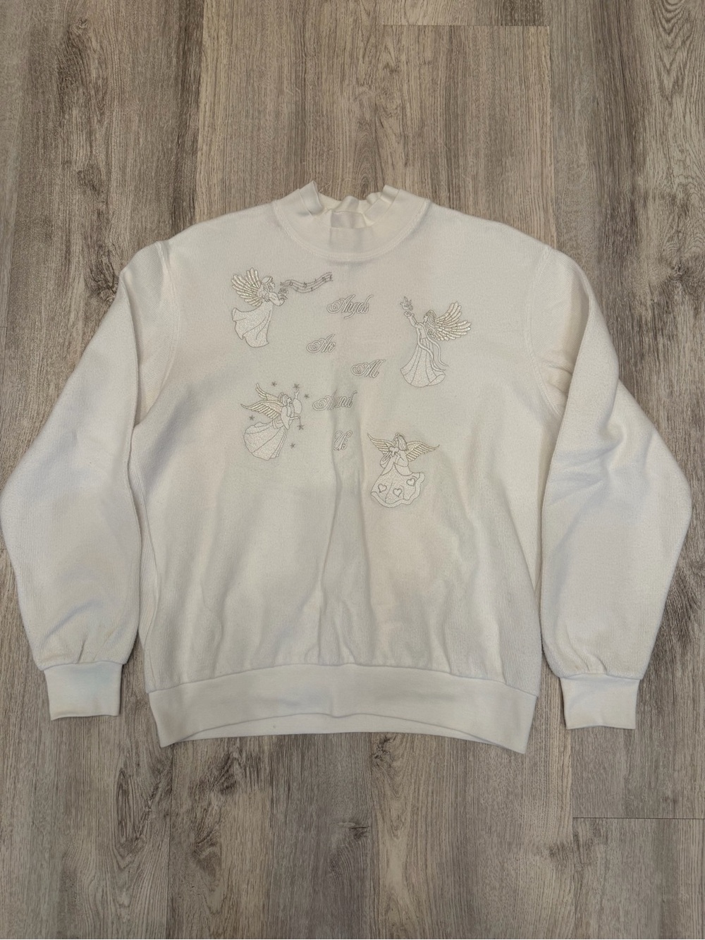 Vintage BonWorth Angel Embroidered White Holiday Sweatshirt